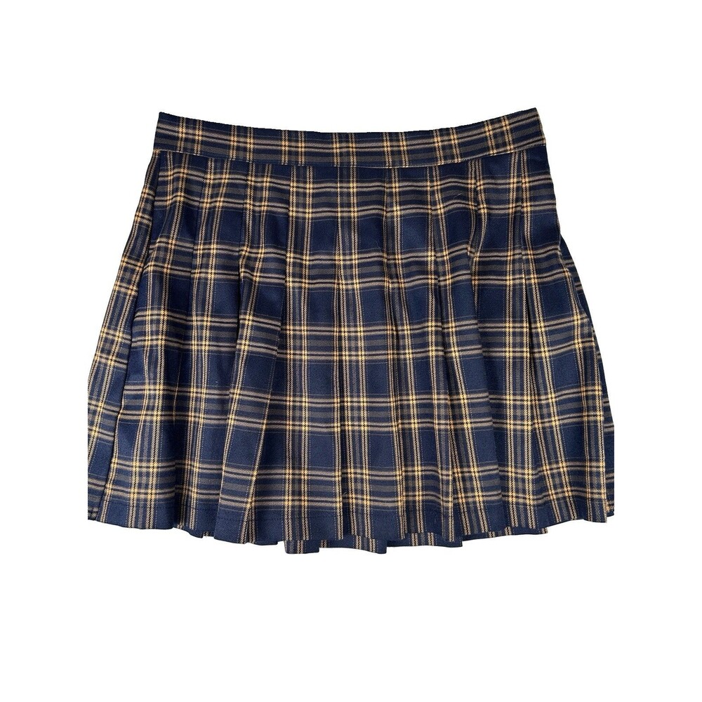 Full Tilt black gold plaid pleated zip back mini preppy dark academia skirt XL